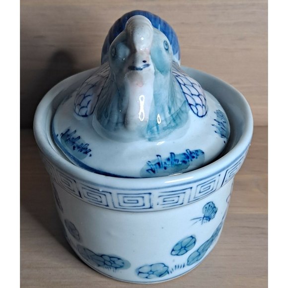 Vintage Hen on a Nest Chinese Porcelain Trinket Box Canister Jar Chicken - Picture 3 of 8